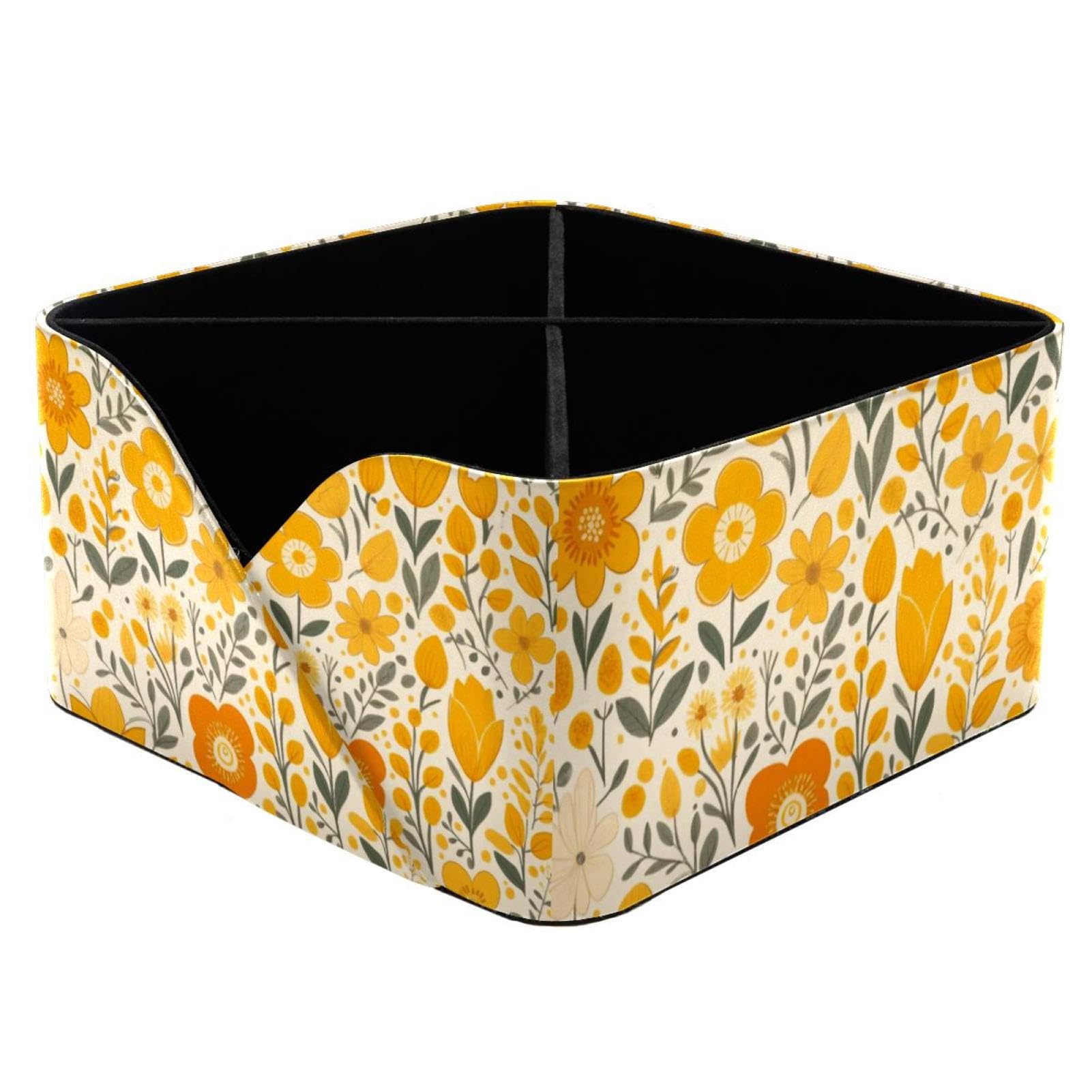 Organiseur de bureau porte-stylos rectangulaire floral jaune pour cosmétiques