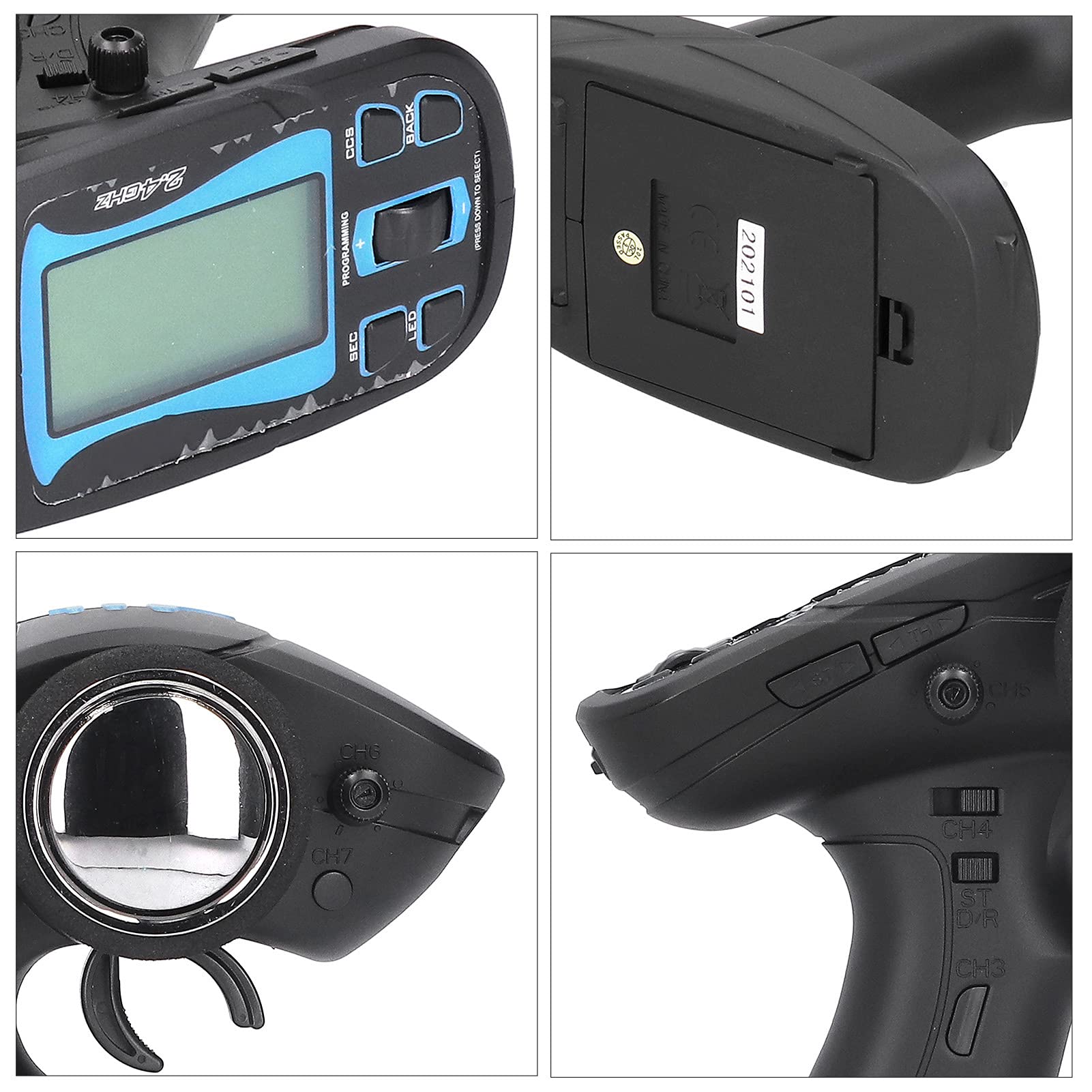 Trasmettitore Telecomando RC a 7 Canali 2.4G con Ricevitore, Alte Prestazioni per Auto e Barche RC, Materiale Plastico Resistente, Dimensioni ca. 7,7x6,7x3,8 Pollici