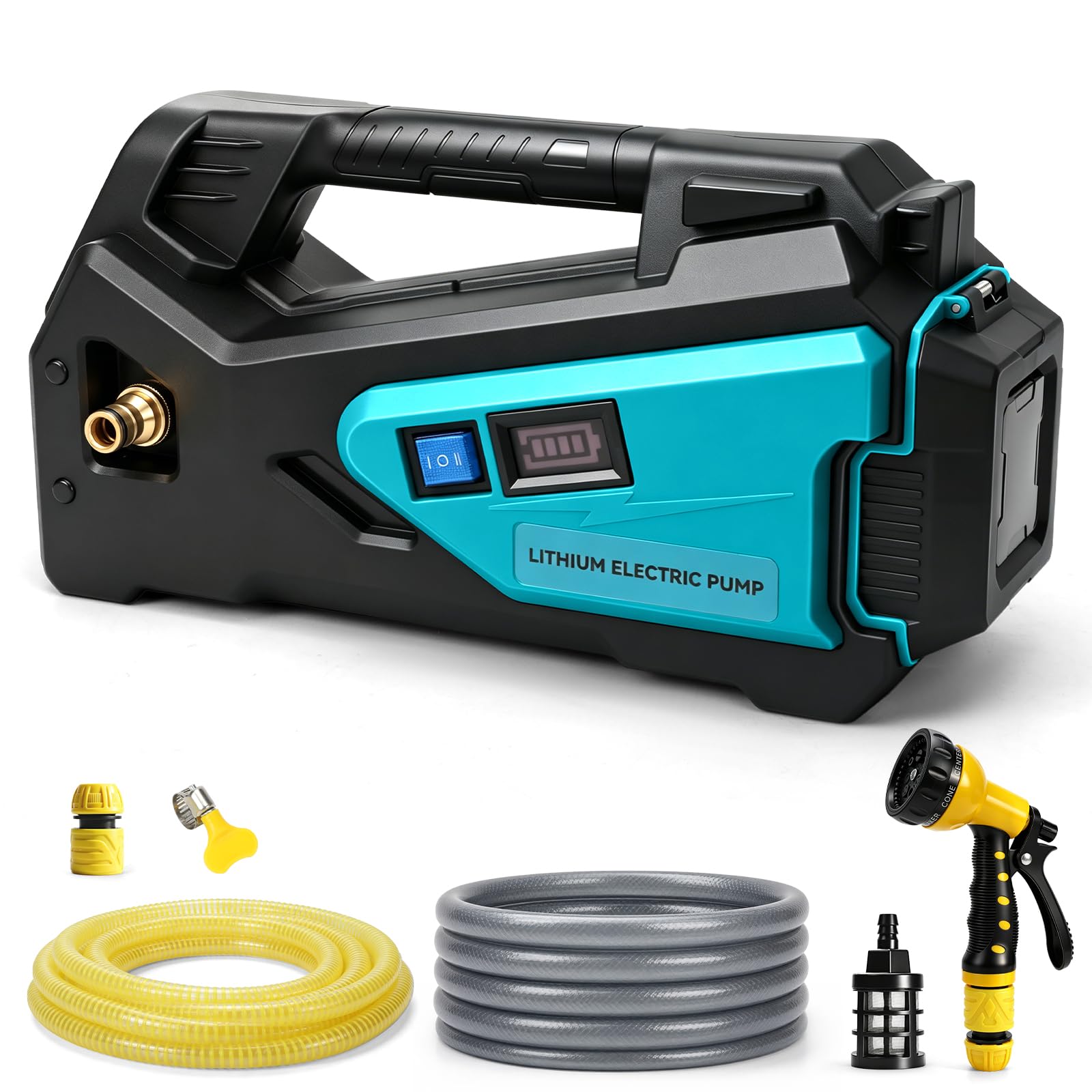 Selbstansaugende Wasserpumpe kompatibel mit Makita 18V Akku, 1/4HP 300GPH kabellos tragbar mit Schlauchset, geeignet für Wohnmobil, Boot, Camping & Garten (ohne Akku)