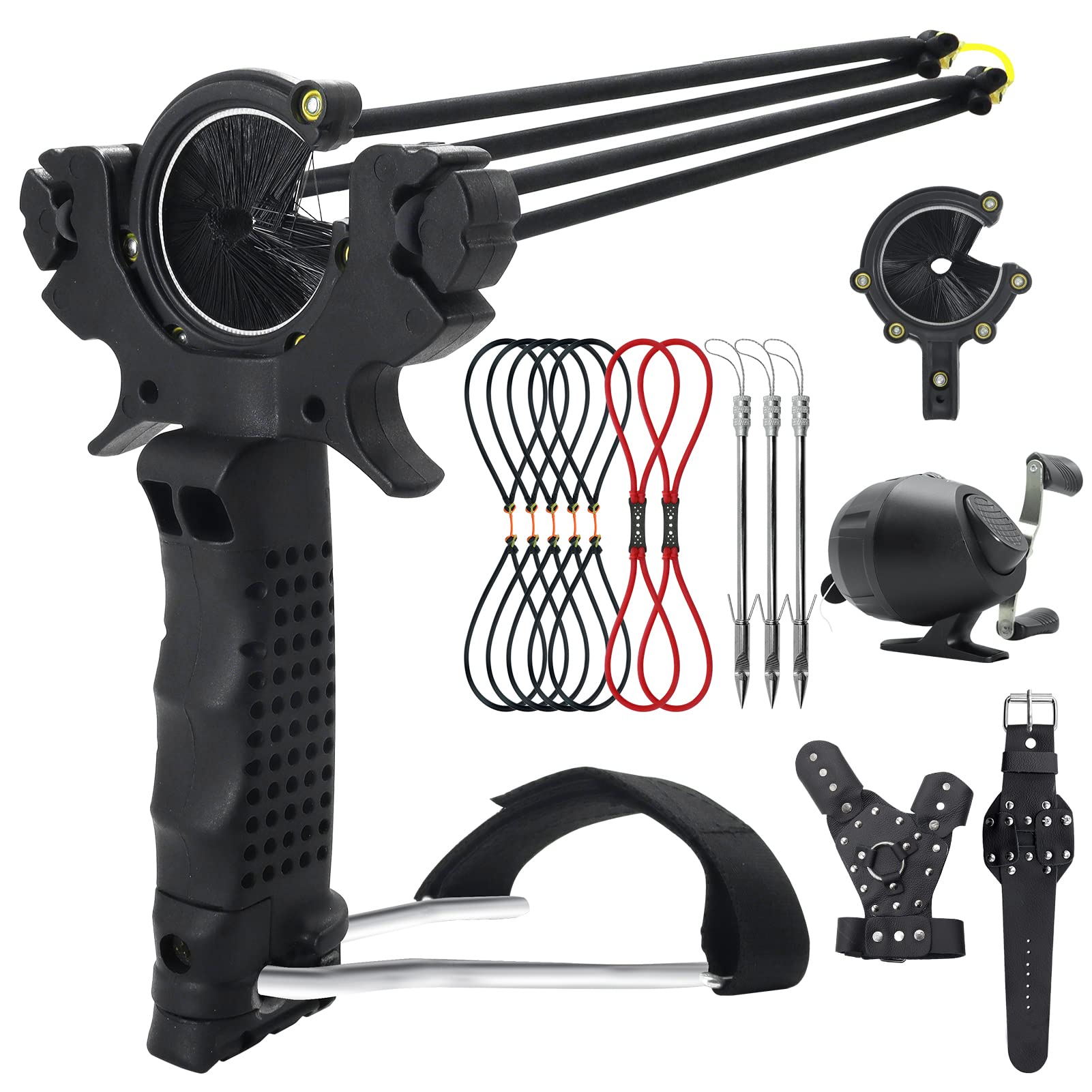 Fishing Slingshot with Reel Folding Slingshot Fishing Kit with Wrist Support and 3 Pcs Slingshot Darts Hunting Shingshot for Fishing Target Practice