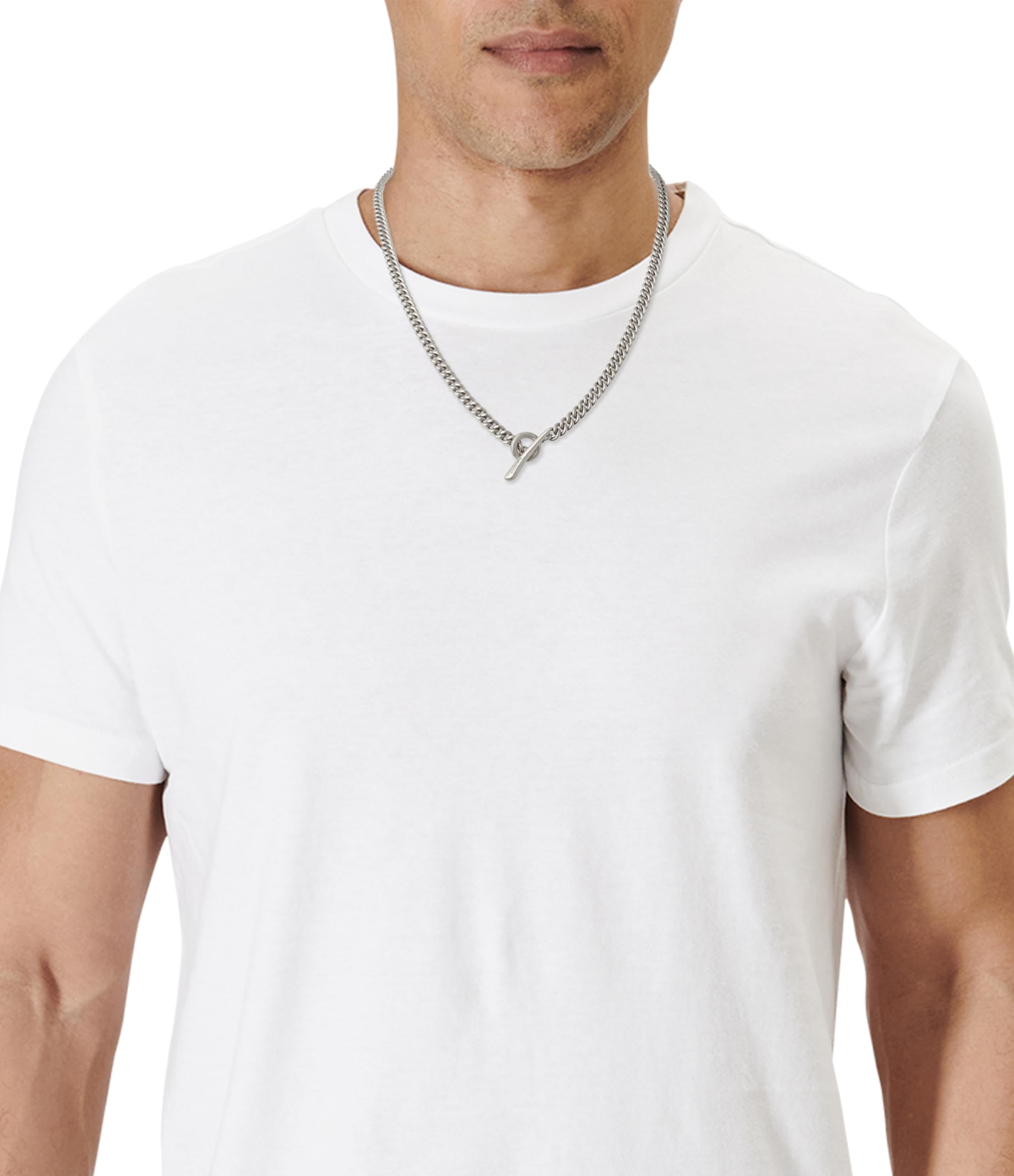 AllSaints collana con maglia a catena da uomo, chiusura facile a barra, gioiello moderno, accessorio maschile elegante, realizzata in ottone, colore argento
