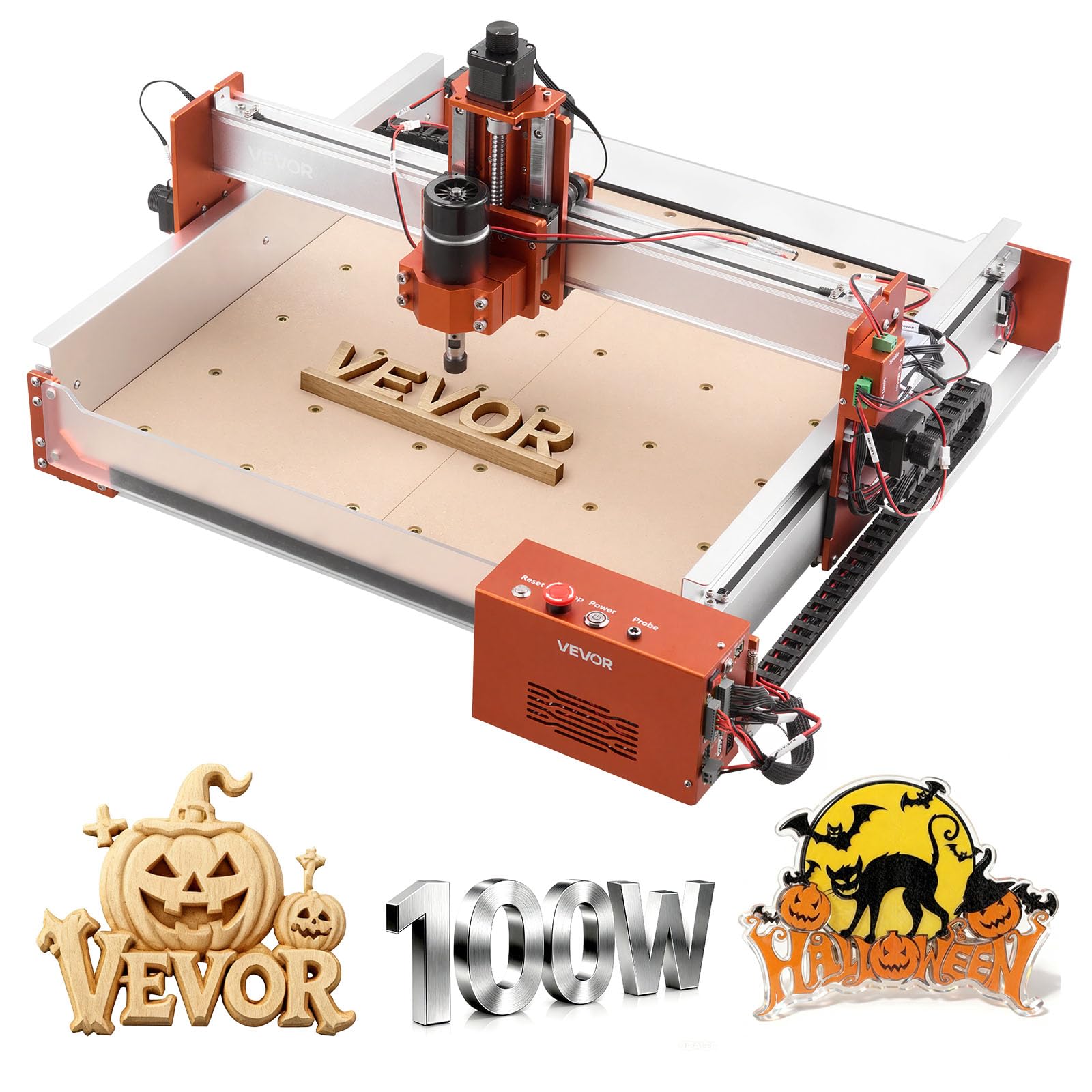 VEVOR Macchina per Incisione CNC 4040 con Mandrino da 100 W, Fresatrice CNC su Legno a 3 Assi, Controllo GRBL, Guida Lineare, Area di Lavoro 40 x 40 x 9,​5 cm, per Taglio e Intaglio su Legno e Acrilico