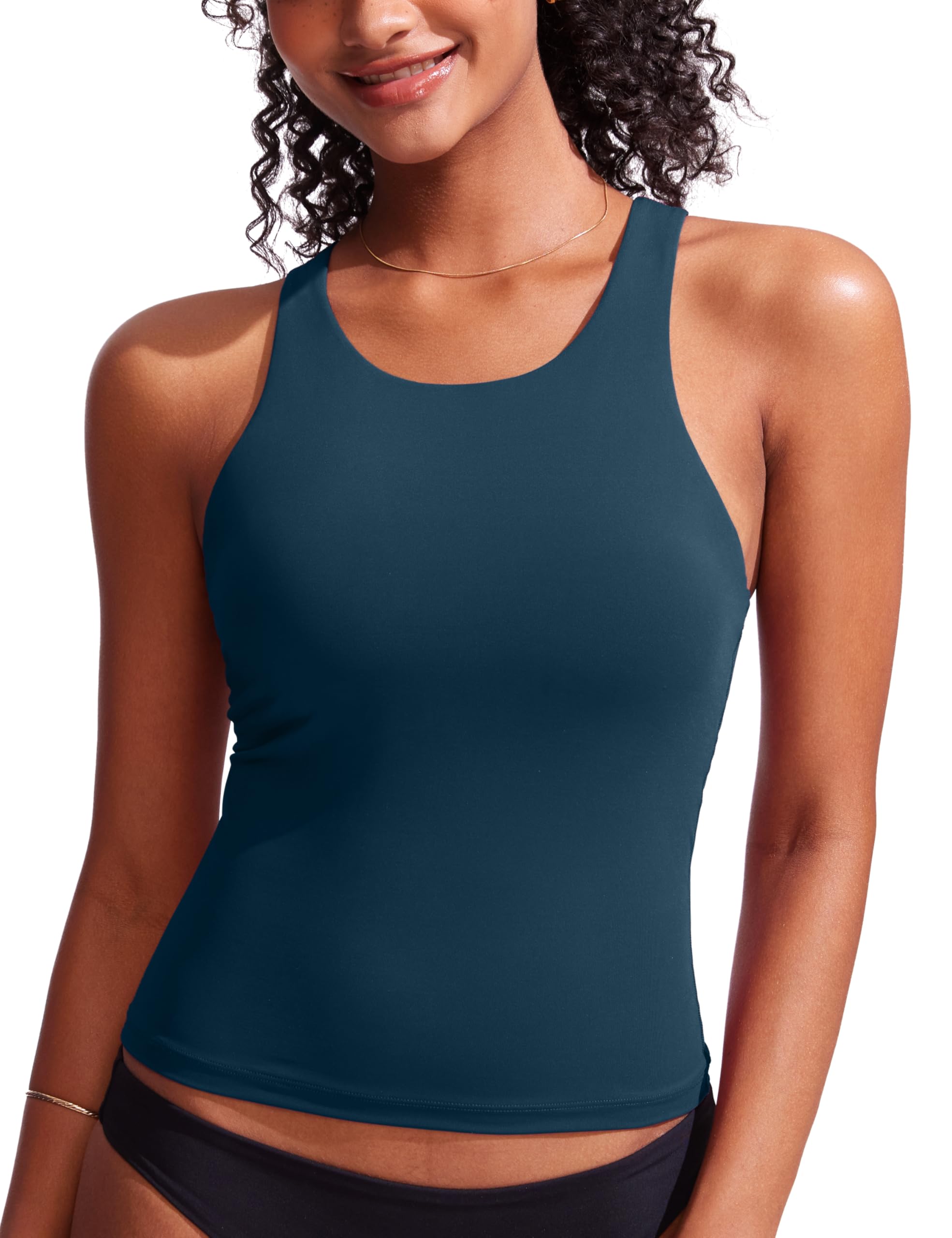 CRZ YOGA Racerback Tankini Top per Donne Collo Alto Modesti Costumi Da Bagno Solo Senza Fondo