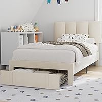 Vista 38 de VECELO - Base de cama tamaño individual con cabecera tapizada, plataforma con soporte de listones de madera de alta resistencia, no necesita somier
