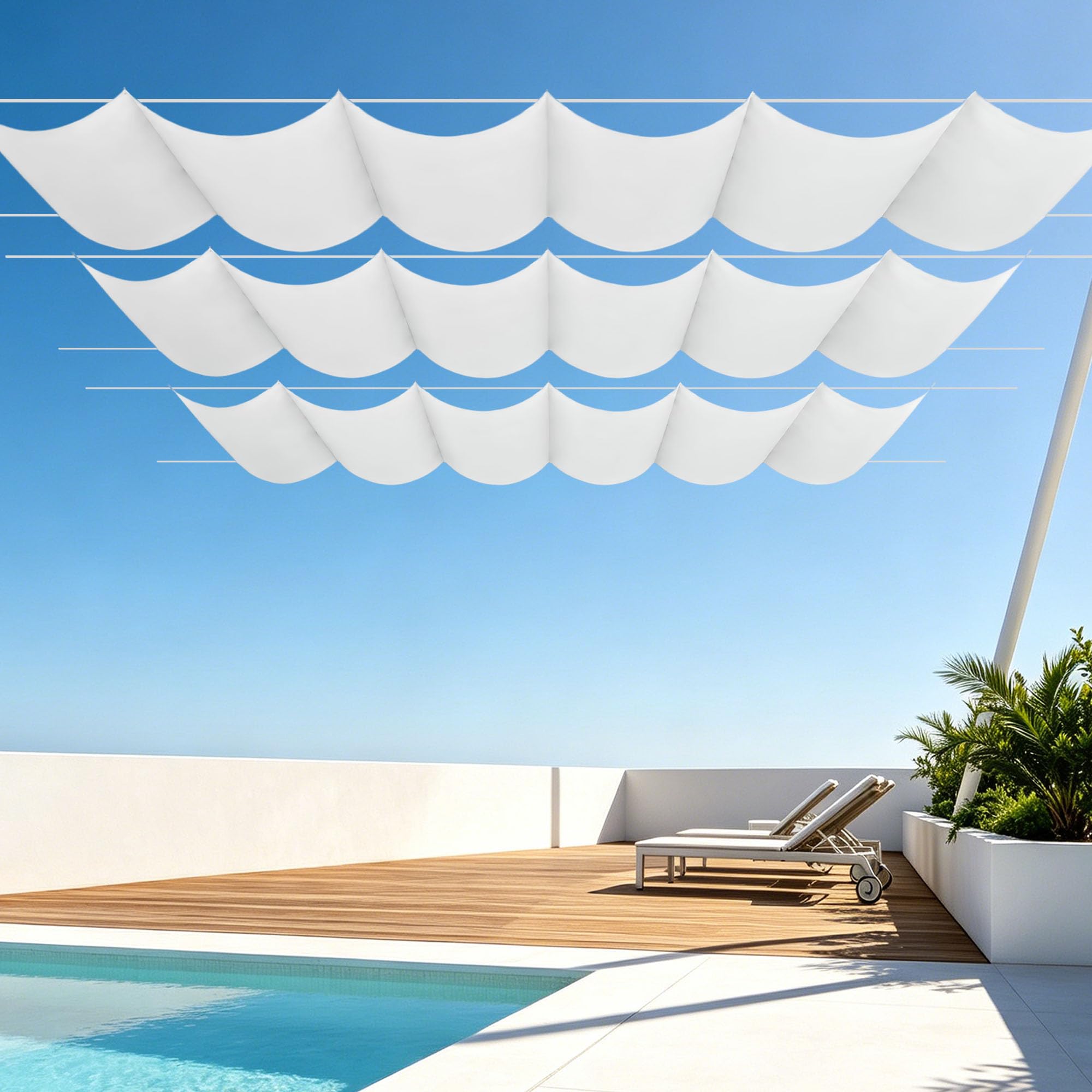 Toile ombrage rétractable vague blanche 650x300 contre pluie soleil