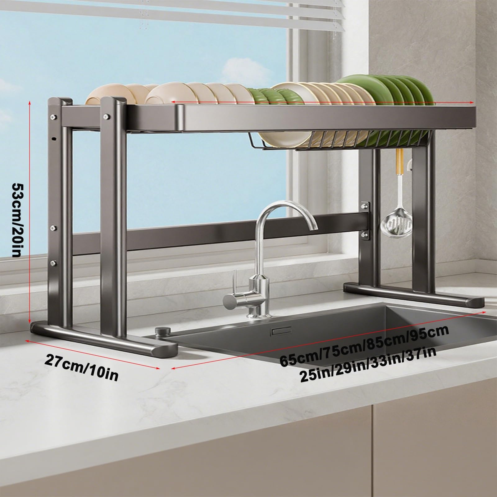 Escurridor de Platos de Doble Nivel para Fregadero de Cocina. Escurridor Grande Que Ahorra Espacio. Almacena Platos, Vasos, tazones y Cubiertos (Estructura Simple de 85 cm/33 Pulgadas).