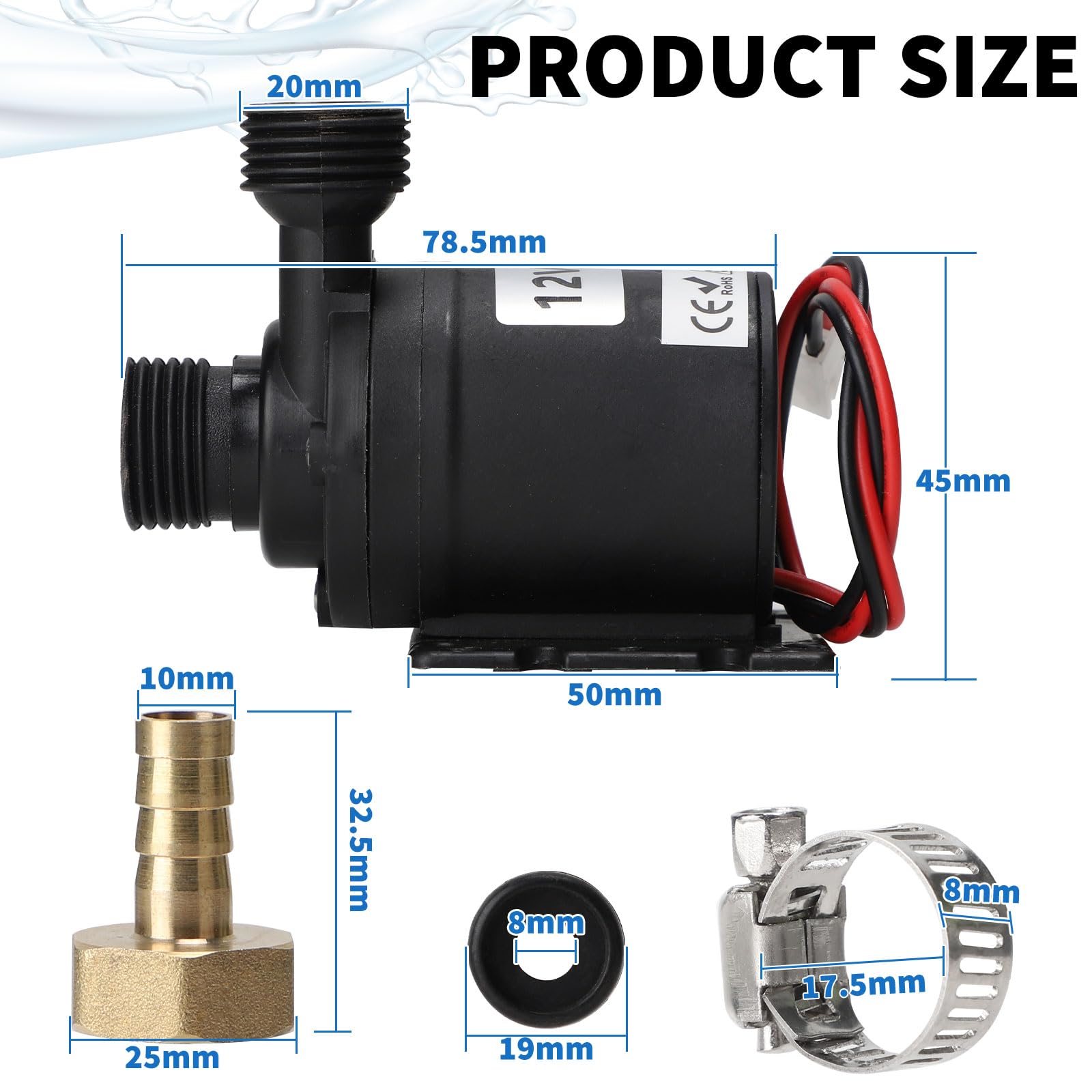 SWAWIS Bomba Sumergible para Pozo DC 12V 19W 800L/H Bomba de Cerámica Núcleo para Fuente y Piscina