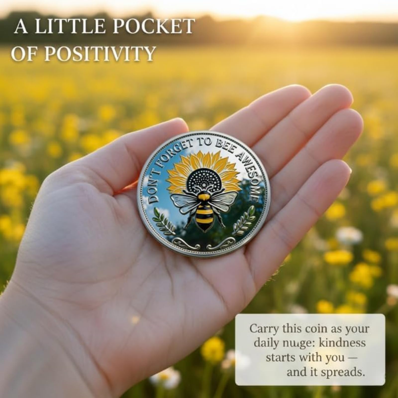 Moneda Conmemorativa de Positividad "Bee Kind" - Moneda del Desafío "Bee Kind", Ficha Motivacional de Doble Cara con Afirmaciones, Regalo Inspirador para Amigos y Familiares (#A6Pcs)
