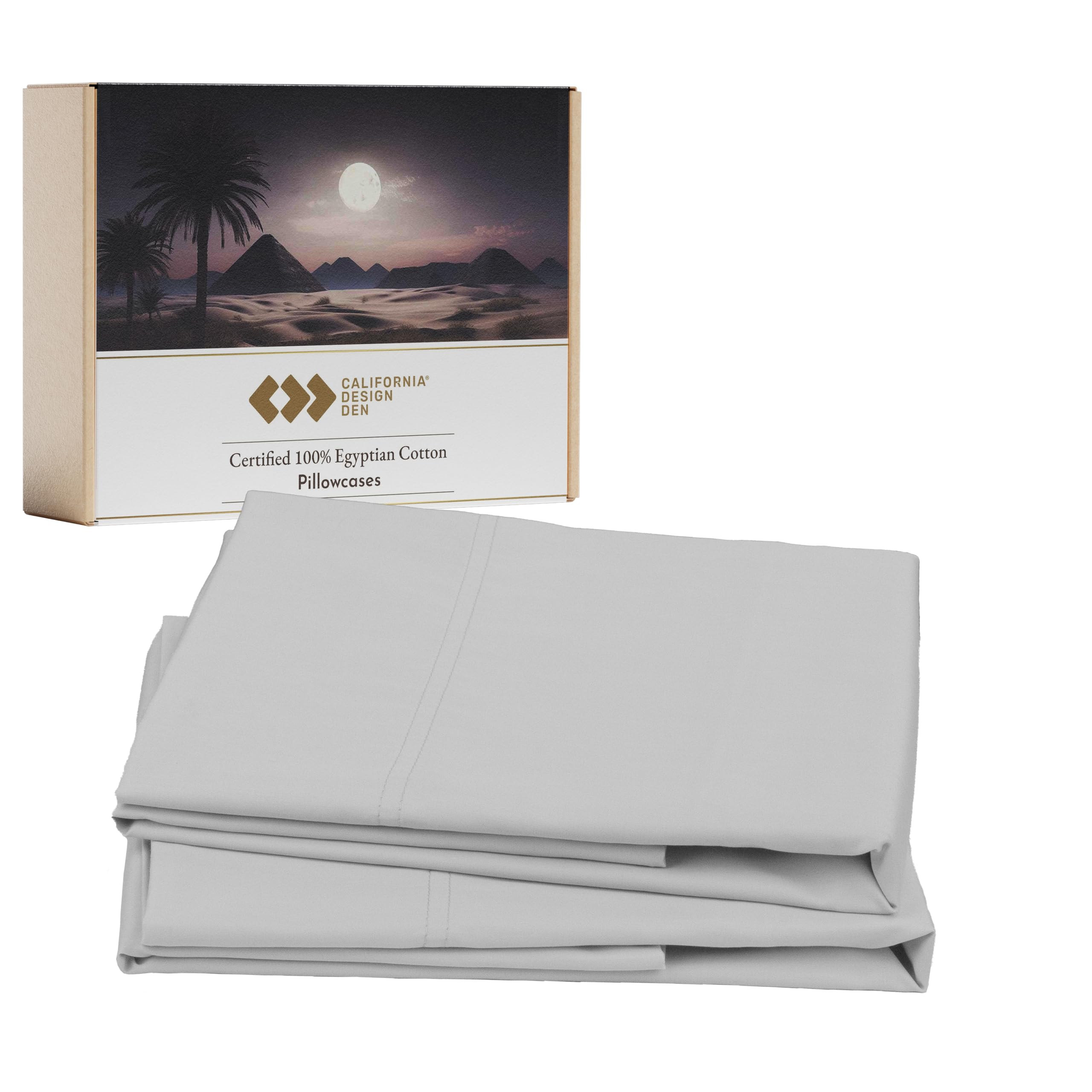 California Design Den King Size Pillowcase Egyptian Cotton Set of 2, Sateen Weave, Soft and Breathable Light Grey Pillow Cases Set of 2 to fit King