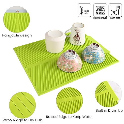 Miniatura 3 de Tapete de secado de silicona con borde de drenaje integrado, almohadilla de secado grande, fácil de limpiar, ecológico, resistente al calor, tapete