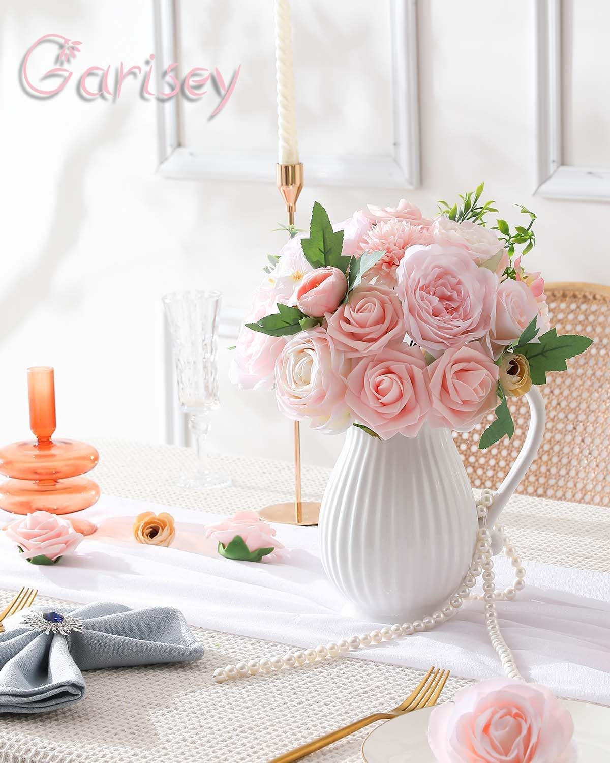 Artificial Flowers Combo for DIY Wedding Bouquets Combo Centerpieces Arrangements Party Bridal Baby Shower Home Decorations-Blush Pink - Image 8