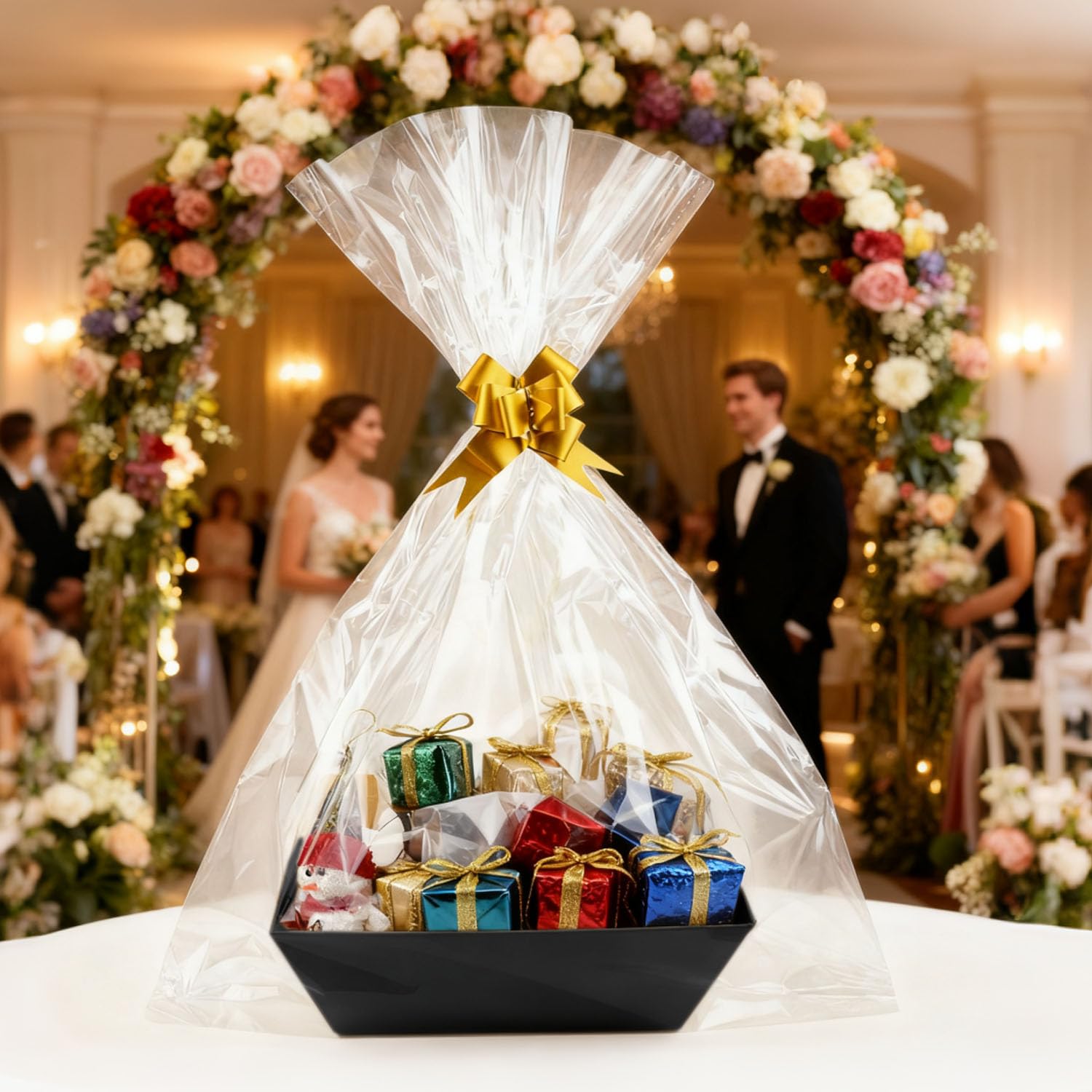 Set di 10 cesti regalo vuoti, 25 x 25 cm, in carta kraft, con 10 fiocchi, 10 sacchetti vuoti, per Natale, Ringraziamento, San Valentino, Pasqua, matrimonio, festa di compleanno, confezione regalo