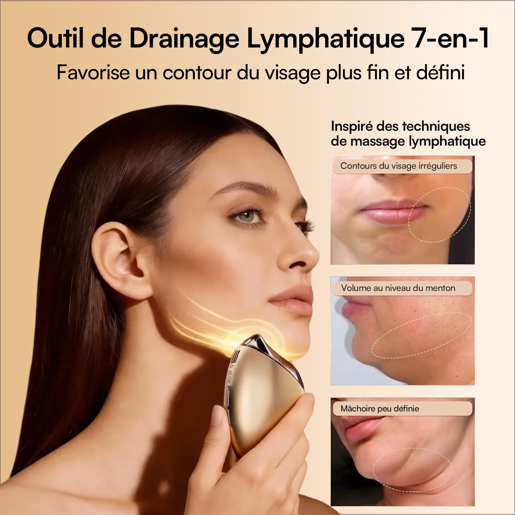 INIA Appareil de massage 7 en 1 pour le visage et le cou avec thérapie par lumière rouge, mode chaud et cryomode, purification et raffermissement