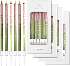 24 Pcs Birthday Candles, Pink and Green Birthday Cake Candles with Holders, 5.1 inch Long Thin Cake Candle Cupcake Candle for Birthday Wedding Baby Shower Party Decoration