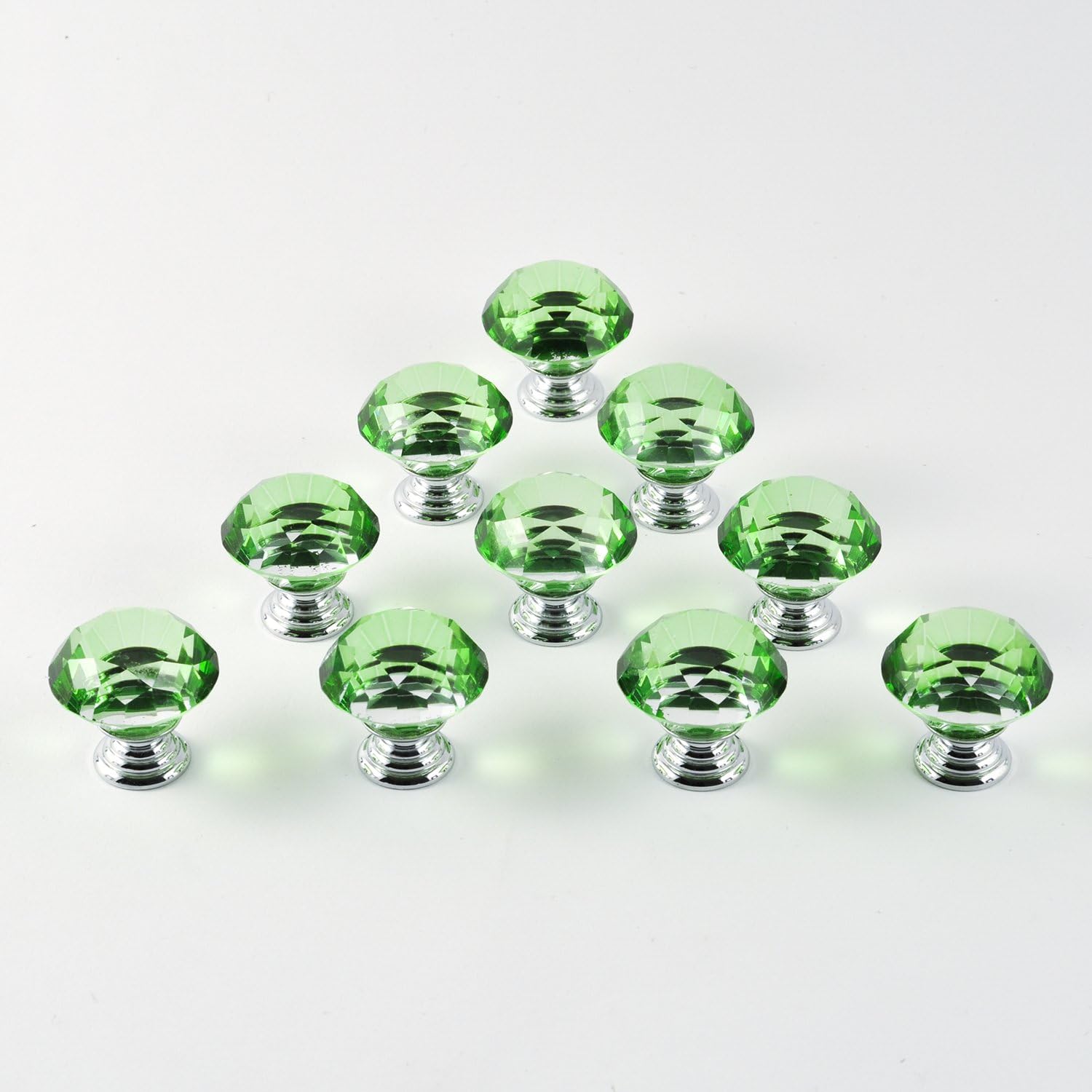 iQualite 10pcs 30mm Glass Clear Cabinet Knob Drawer Pull Handle Kitchen Door Wardrobe Hardware Used for Cabinet, Drawer, Chest, Bin, Dresser, Cupboard, Etc Green