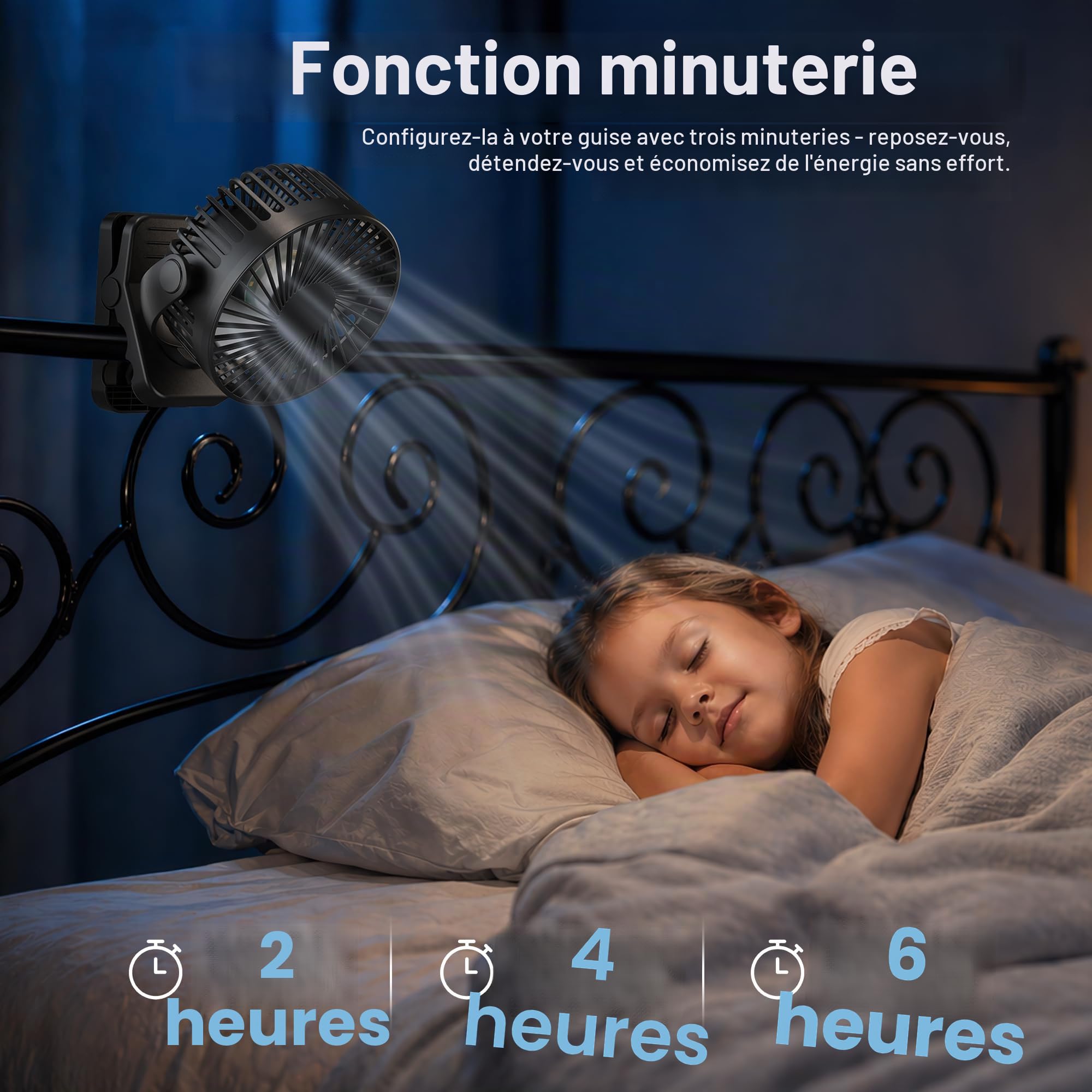USB Ventilateur Table de 12000mAh 4-en-1 Ventilateur Portable avec Télécommande 3 Vitesses Lumière LED Minuterie 360° Rotation, Ventilateur Pince pour Camping Cuisine Bureau Poussette, Noir