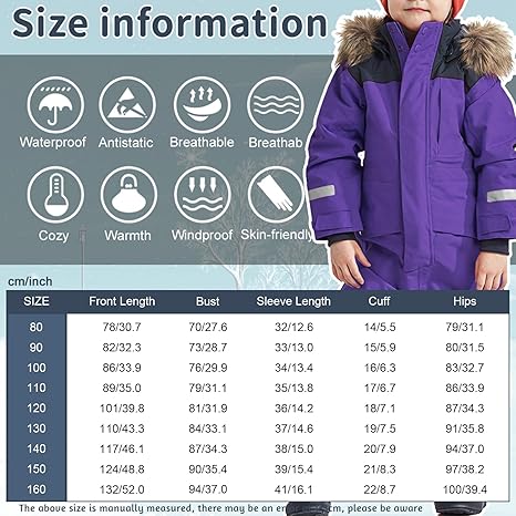 L SERVER Skipak voor jongens met capuchon, winddicht, waterdicht, sneeuwoverall voor meisjes, warm sneeuwpak, dikkere skioverall met reflecterende strepen, azuurblauw, 146