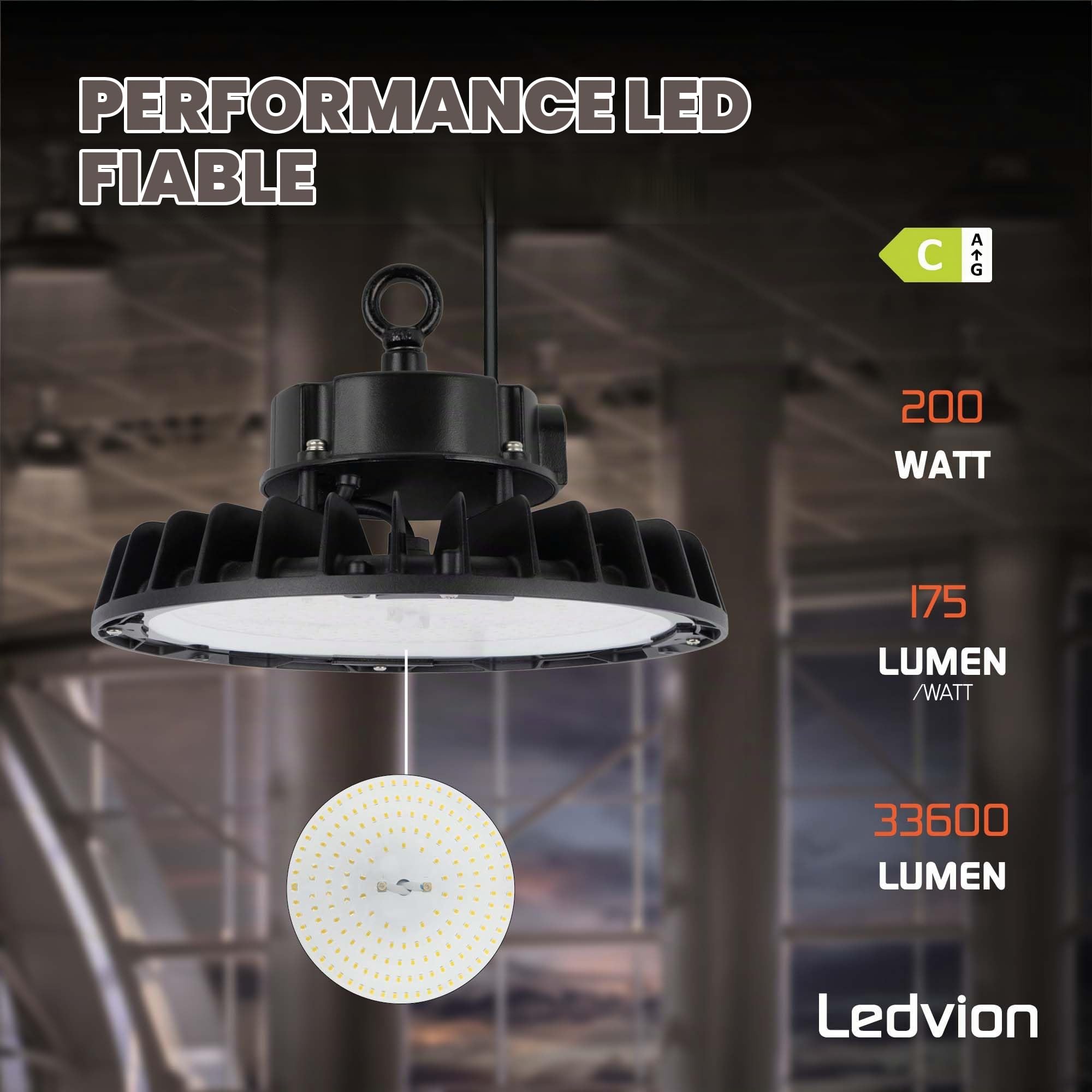 Ledvion LED High Bay Projecteur IP65 200-160-120W 175 lm 4000K dimmable