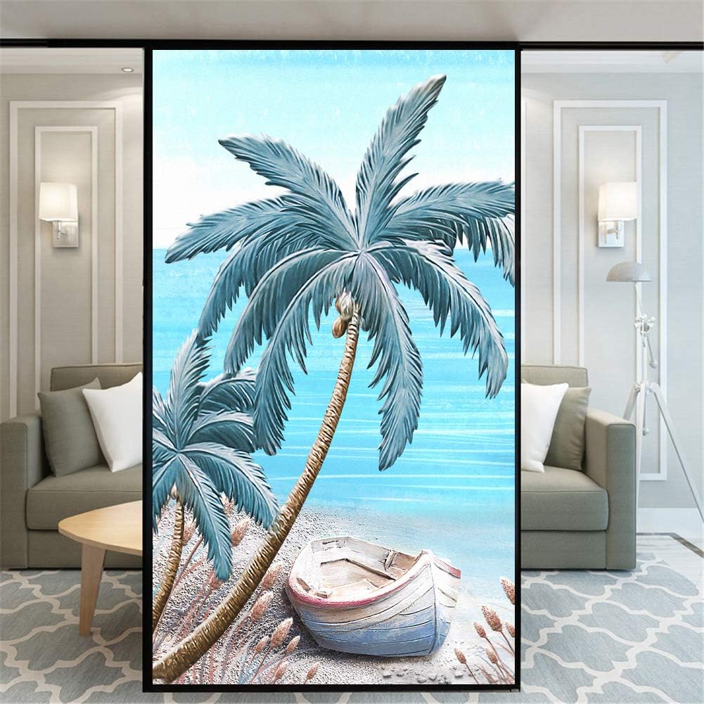 No Glue Decorative Privacy Frosted Window Film Beach