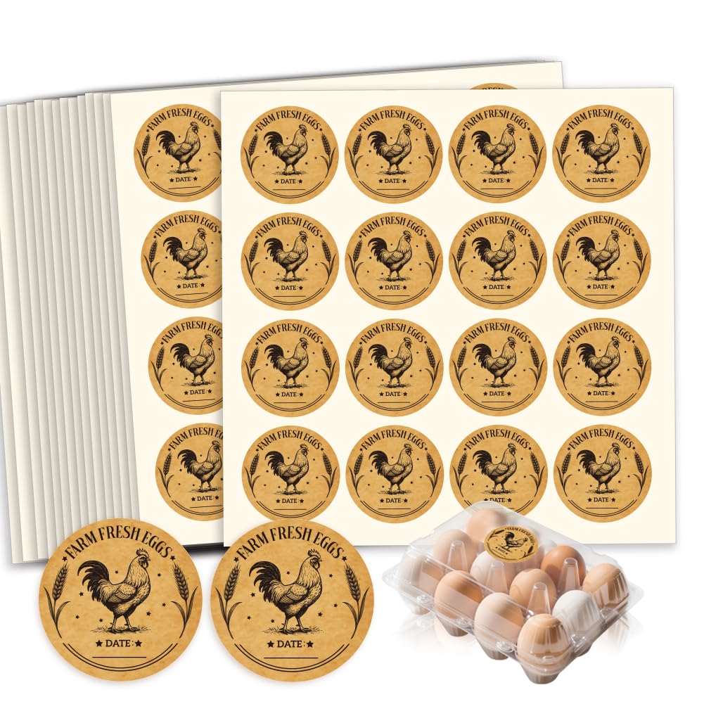 GOMAKERER 320 Pcs Farm Fresh Eggs Carton Labels, 2 Inch Round Kraft Paper Style Unwashed Eggs Labels Self-Adhesive Egg Packaging Stickers for Chicken Egg Box Container Farm Supplies โ image 1
