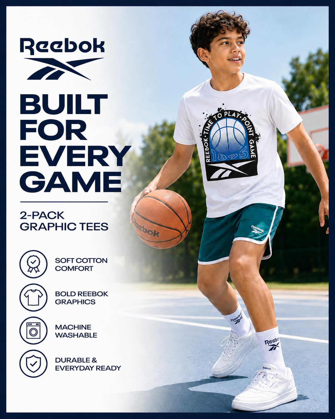 Reebok Jungen Shirts – 2er-Pack Active Performance Dry Fit T-Shirts für Jungen – Athletic Training Tops für Kinder (8–20)