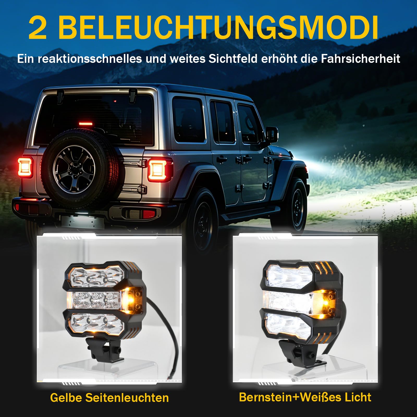 paar 4,5 Zoll LED Offroad Scheinwerfer mit Amber DRL E Geprüft, Zusatzscheinwerfer Auto, Arbeitsscheinwerfer mit Drahtbaum, für Jeep SUV Pickup ATV UTV RZR Boote Motorräder Plug & Play