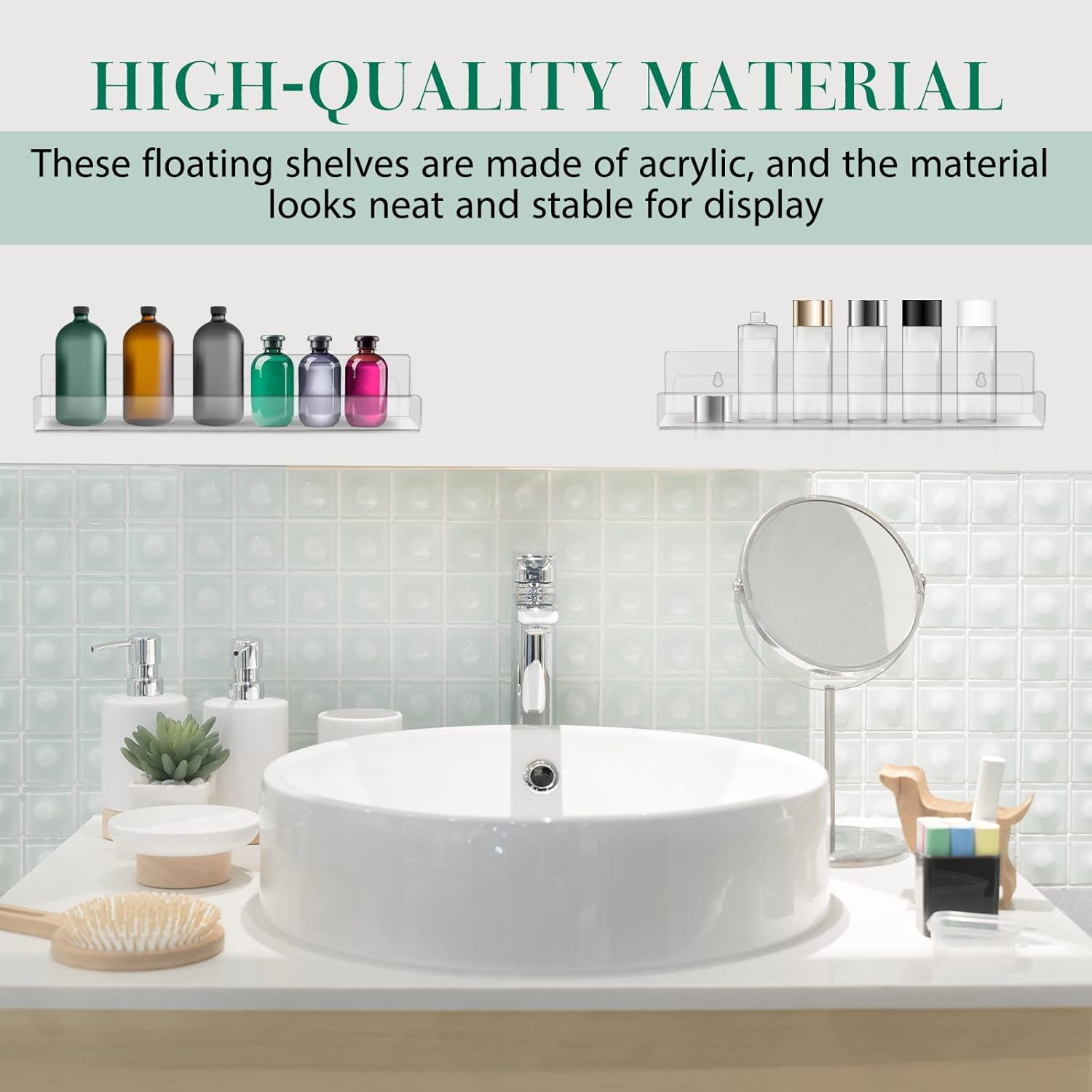 Blulu 16 Packs 14 Inch Acrylic Floating Shelf Wall Mounted Invisible Acrylic Shelf Ledge Floating Bookshelf for Living Room Office Bedroom Bathroom Kitchen Decoration Space Save