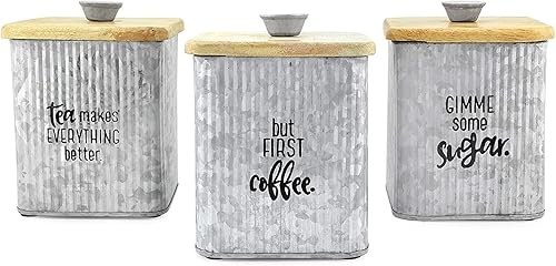 Vista 9 de AuldHome Design Recipientes de esmalte negro de granja (juego de 3); recipientes de almacenamiento para café, té y azúcar en esmalte negro y diseño