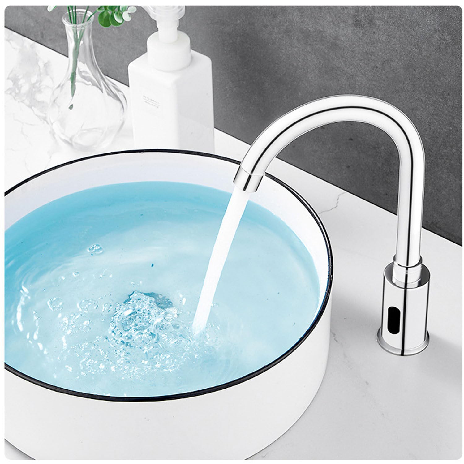 Rubinetto Con Sensore A Infrarossi, Rubinetto Automatico Con Miscelatore Bagno Lavabo Alto 32 Cm, Rubinetto Senza Contatto Battery Ottone Antibatterico Resistente Alla Corrosione (con miscelatore)