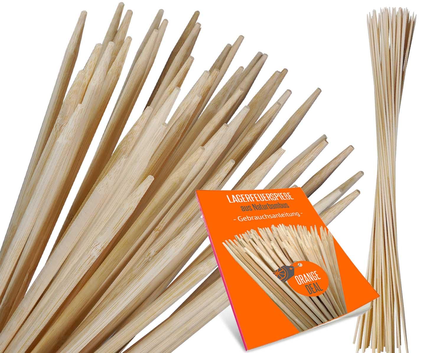 50 Marshmallow Spieße Stockbrot Stäbe Lagerfeuer Stöcke Grillspieße 90 cm - Ø 6mm aus Natur Bambus Holz für Kinder inkl. Ratgeber