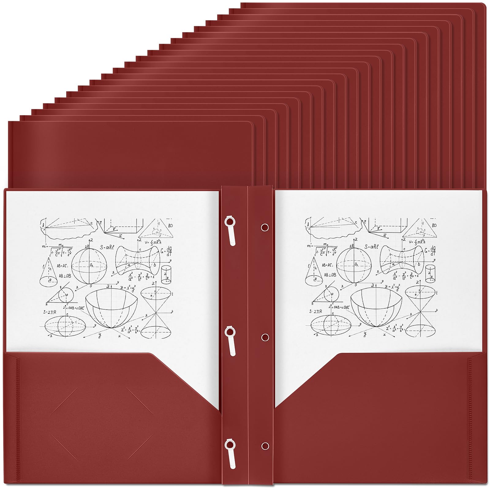 Yeaqee 60 Pcs Plastic Folders with Pockets and Prongs Plastic Folder 2 Pockets 3 Prongs with Business Card Slot Back to School Folders for Students, Teachers, Office Workers (Dark Red)