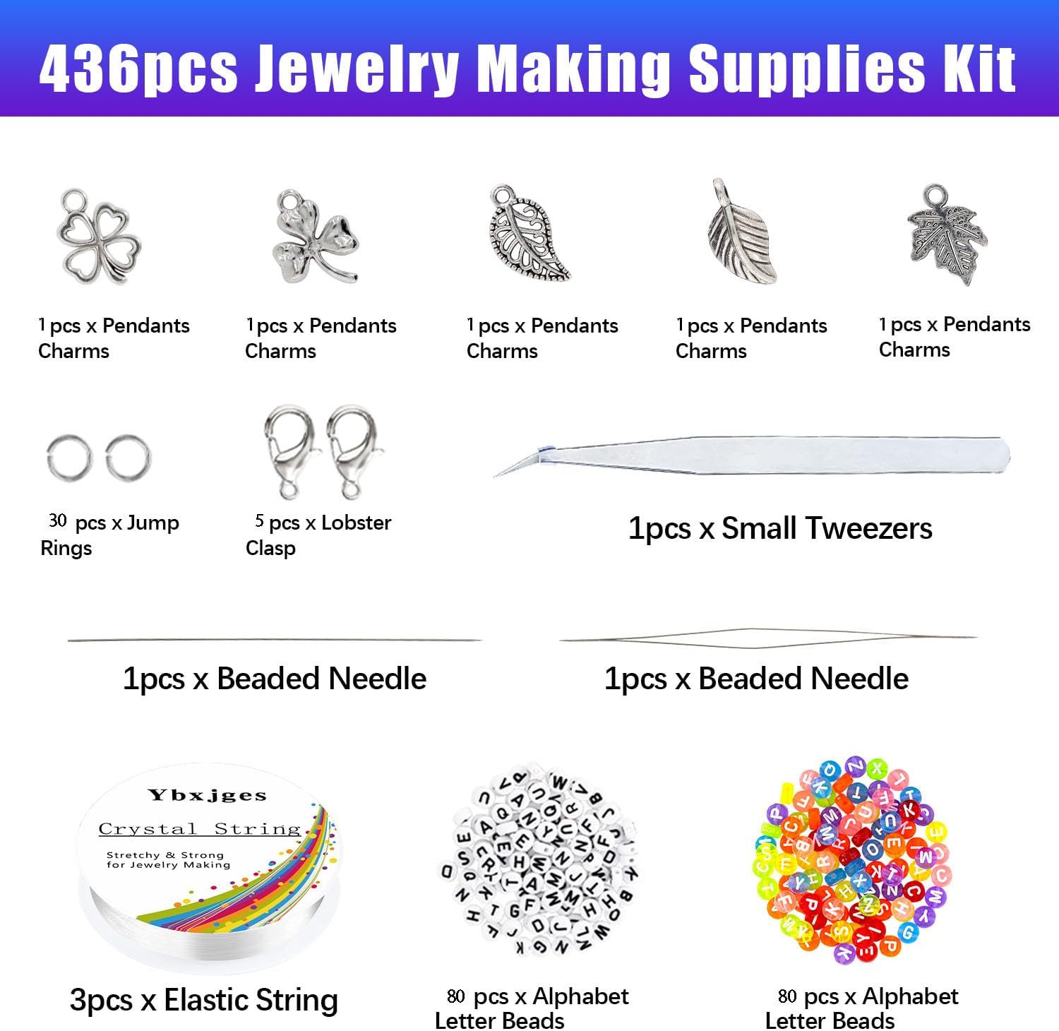 42000Pcs 2mm Glass Seed Beads 12/0 Small Tiny Beads Kit with 150Pcs Alphabet Letter Beads Pendants Charms Jump Ring Elastic String for DIY Bracelets Necklace Jewelry Making Supplies - Image 5