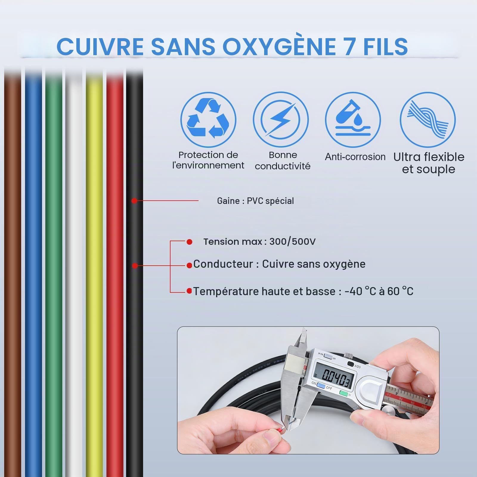 7 Fils 0,5mm² 10 Mètres Câble pour Véhicule – d’attache multiconducteurs, Conducteur de terre rond, Noir, pour Caravanes, Camions, Remorques