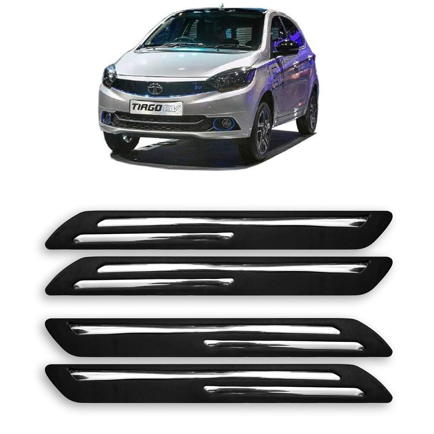 DROHAR® Presenting Car Bumper Protector Guard for Tata Tiago EV with Rust Proof Double Chromium