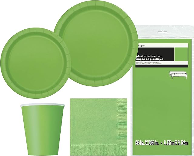Unique Party 63831 63831-zestaw artykułów imprezowych dla 8 osób, limonkowa zieleń, 1 sztuka