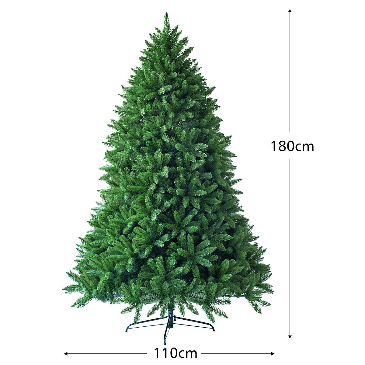 GYMAX Árbol de Navidad Artificial de 210/225/240 cm, Árbol de Navidad con Ramas, Luces LED de Color Blanco Cálido, Incluye Soporte de Metal, Hojas de Polietileno y Piñas, Verde (240 cm