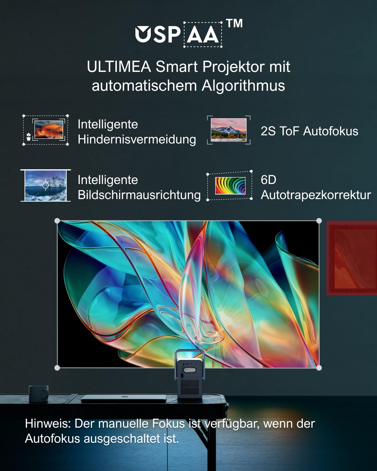 ULTIMEA Beamer Android TV 11.0 Offizielle mit Netflix, True 4K Heimkino Beamer 1000 ANSI-Lumen Unterstützung, Dolby Audio, Tiefe Bässe, Outdoor Projektor Native 1080P, Tragegriffdesign, Poseidon E40