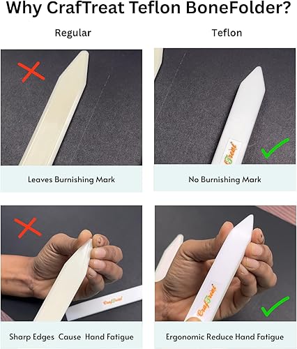 Miniatura 8 de CrafTreat Carpeta de hueso de teflón y herramienta de puntuación - Carpeta de hueso grande - Marcador de papel para manualidades de papel