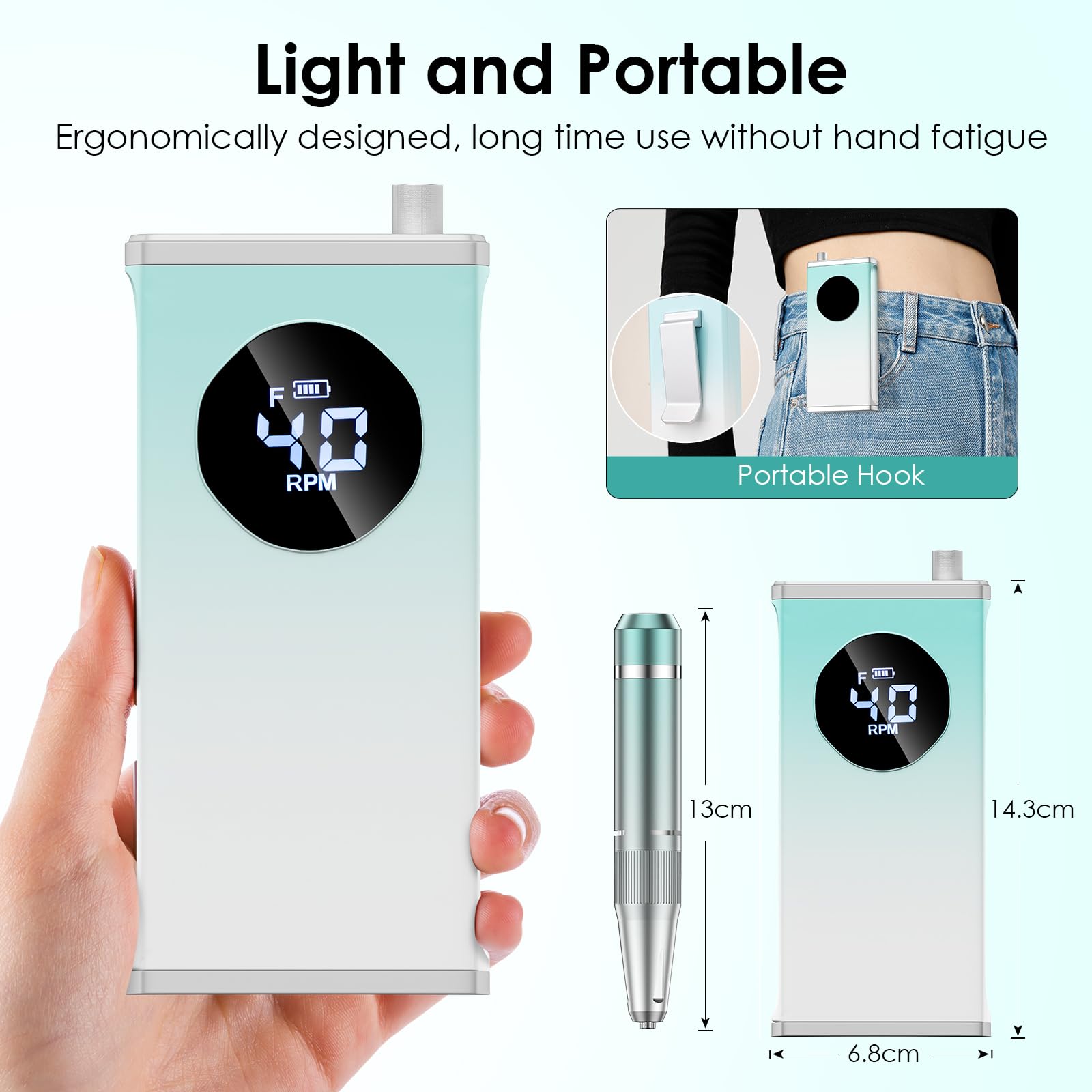 Perceuse à ongles électrique portable à faible bruit et chaleur avec 15 forets Bleu