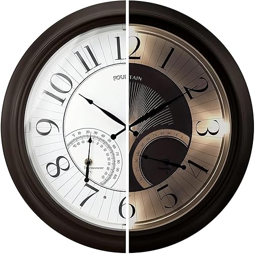 Reloj iluminado para interiores y exteriores de 18 pulgadas con sensor inteligente y luz nocturna, impermeable, reloj de pared grande con termómetro