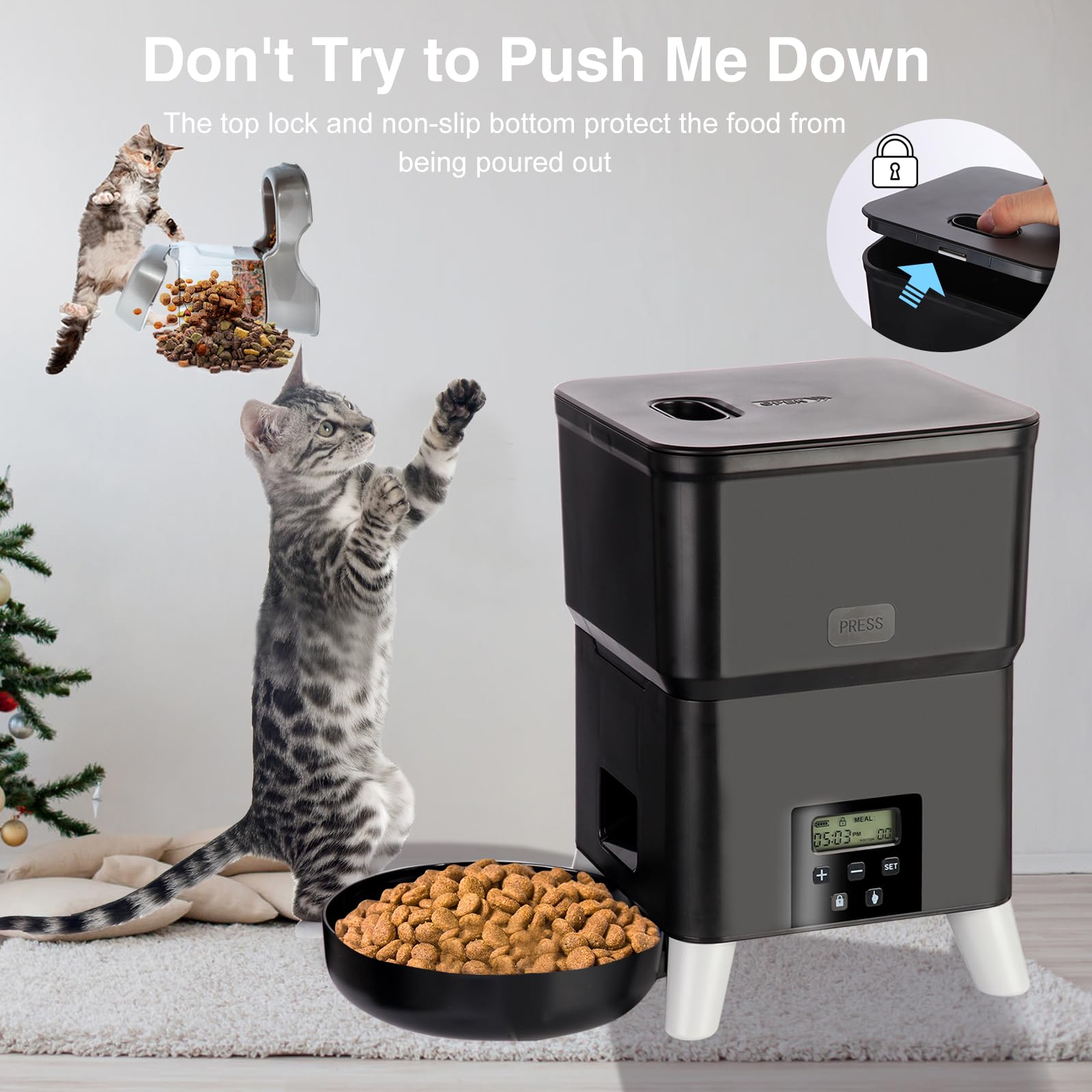Comedero automático para gatos de 3 litros con comedero elevado para mascotas, programable, apto para comederos de mascotas pequeñas y medianas