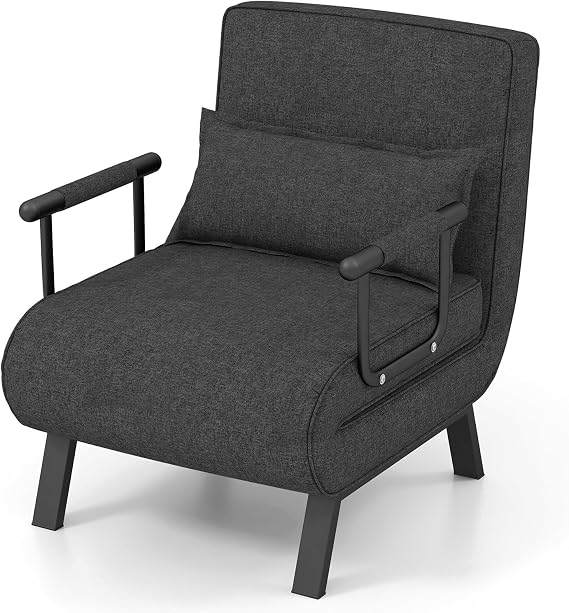 KOMFOTT Convertible Sleeper Chair Bed, 4-in-1 Folding Sofa Bed with 6-Position Adjustable Backrest, Upholstered Chaise Lounge with Removable Pillow, Leisure Recliner Lounge Couch for Home Office