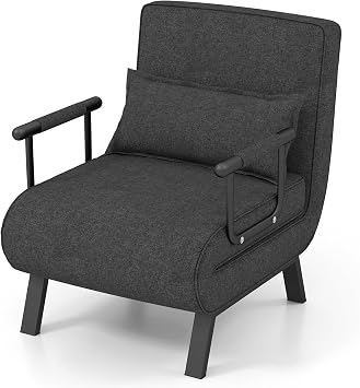 KOMFOTT Convertible Sleeper Chair Bed, 4-in-1 Folding Sofa Bed with 6-Position Adjustable Backrest, Upholstered Chaise Lounge with Removable Pillow, Leisure Recliner Lounge Couch for Home Office
