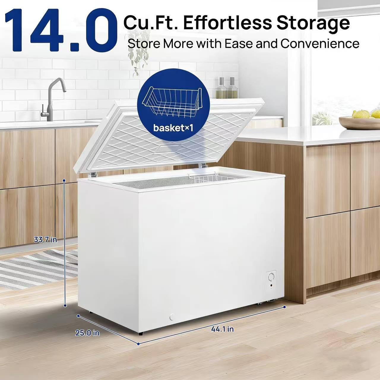 Smad Chest Freezer 14 Cu.Ft Mechanical Control With Removable Basket Top Open Door Deep Freezer, 14℉ -11.2℉, Free Standing, For Garage, Kitchen, Office, Home, White on Fridge.com - View 3