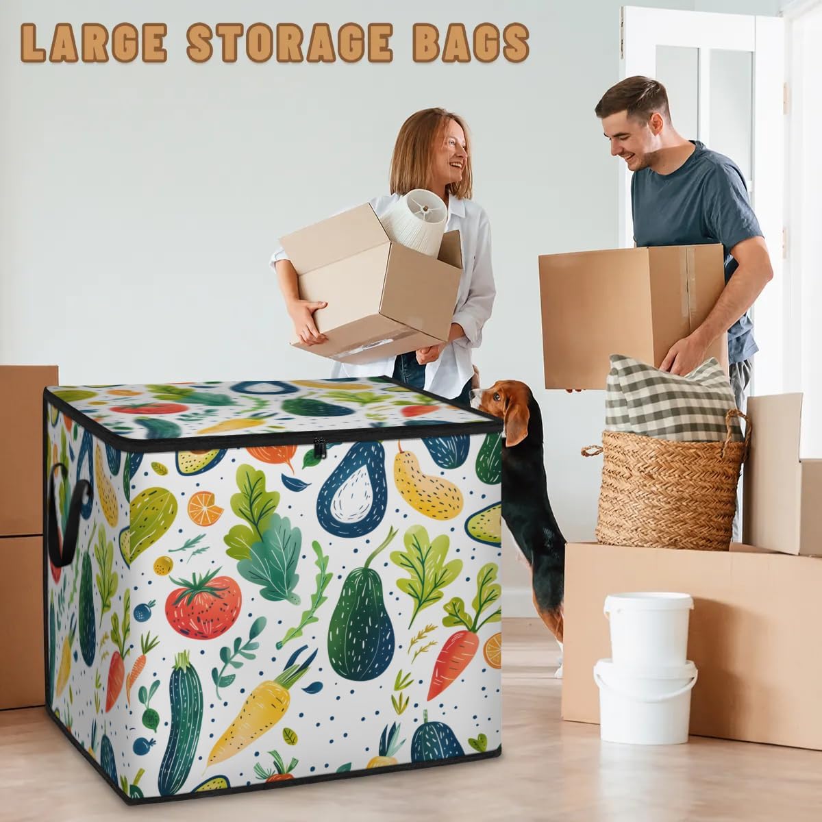 Honeybaby 214L Extra Large Comforter Storage Bag Strawberry Carrots Leaves Storage Totes with Lids Waterproof Closet Organizer Folding Blanket Storage Bags for Clothes Bedding Pillows