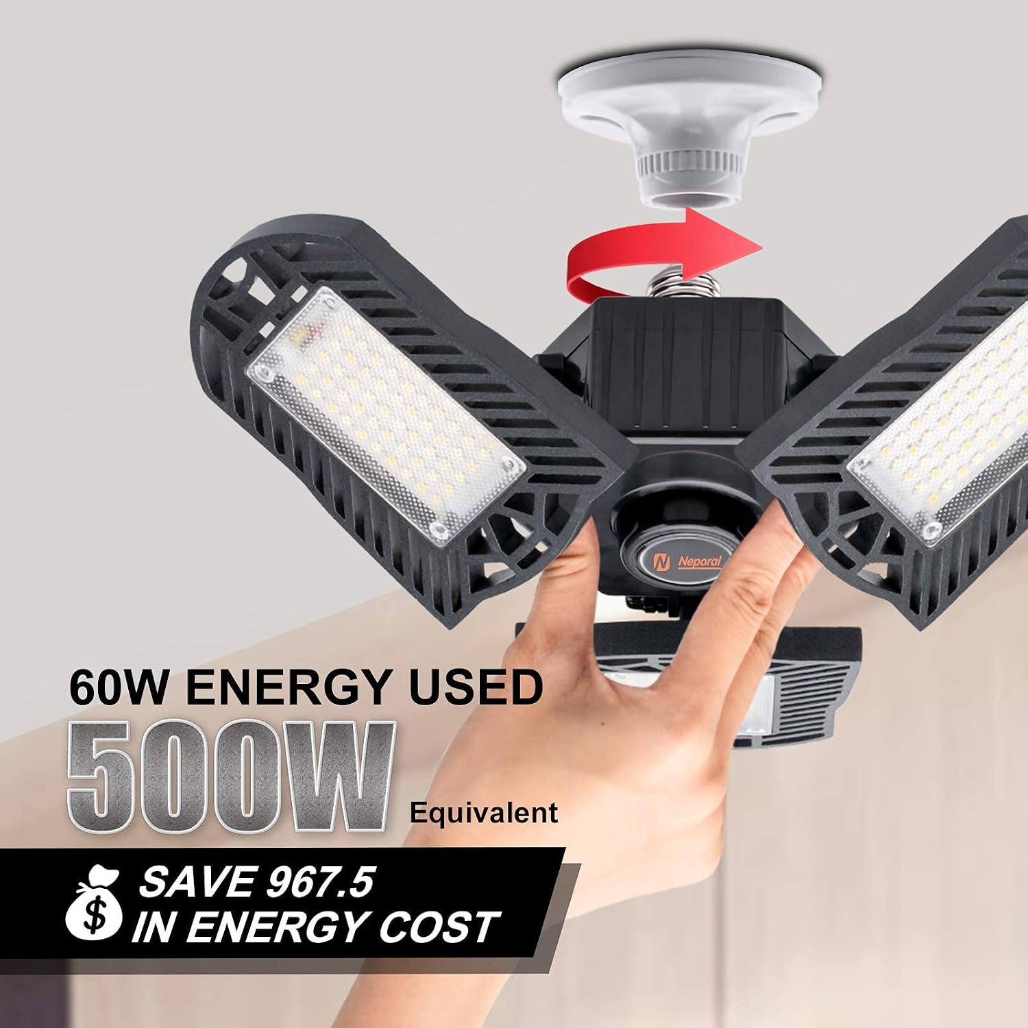 Remote Control Garage Light, Dimmable & Light Colors Adjustable, Intelligent Deformable Garage Lights Ceiling LED 60W 6000lm for Storage, Basement, Workshop, Barn