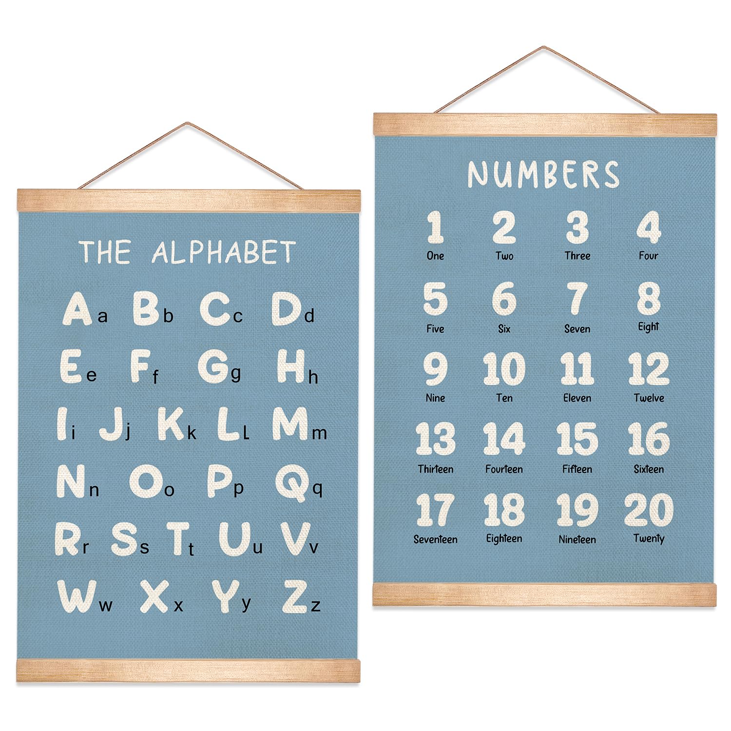 Alphabet and Numbers Educational Chart Set of 2 for Classroom Decor,Colorful Educational Poster for Toddlers 1-3,Toddler Learning Poster for Ages 3-5 for Nursery Playroom,Classroom Must Haves 18.5x14 Inch (Blue)