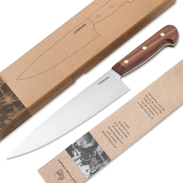 BÖKER Solingen Cottage-Craft ręcznie wykonany nóż szefa kuchni Solingen ze stali węglowej bardzo ostry nóż kuchenny z drewnianym uchwytem w eleganckim pudełku prezentowym