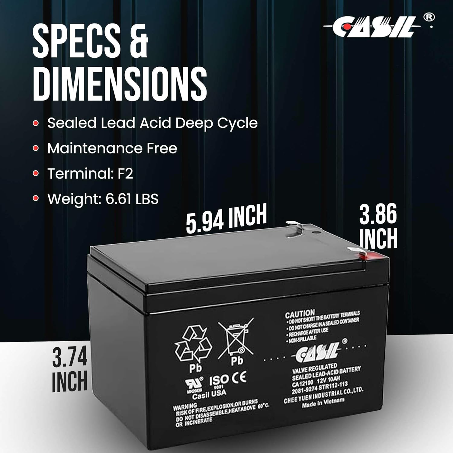 Casil 12v 10ah Battery Compatible with 2081-9274 Simplex Fire Panel Battery 2 Pack