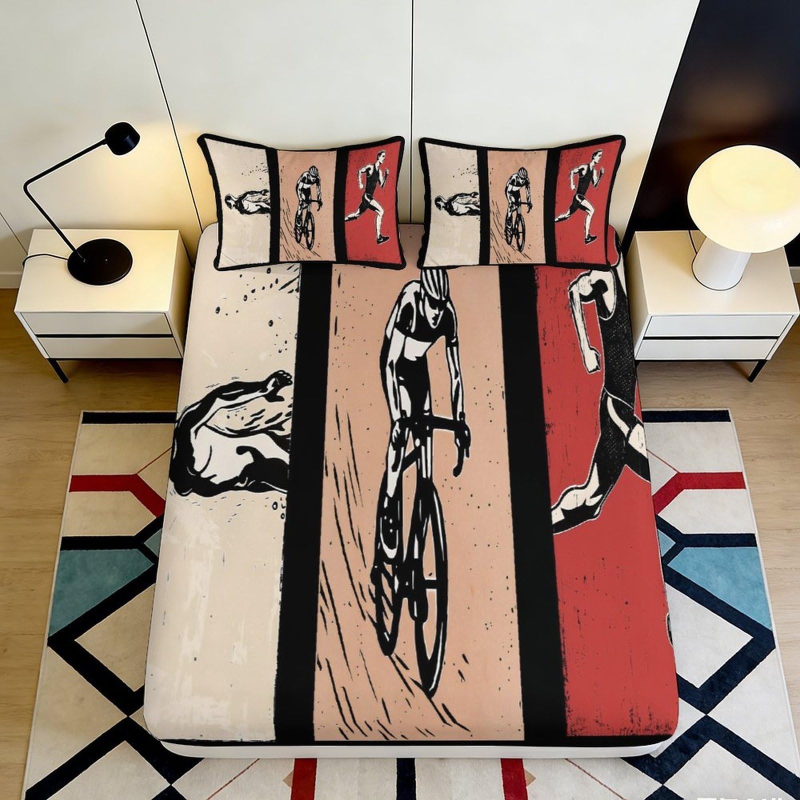 Uxinyoume Style-1 3D Printed Cycling Athlete Fitted Sheet Microfiber Sports Race Bed Cover For Bedroom Dorm Mattress Protection Decor 90X200x25cm
